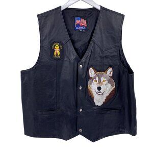 Leather motorcycle vest size 2X 3X Black leather Support our Troops patches bike